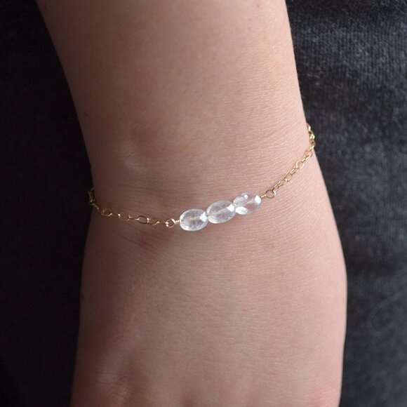 Dainty Rainbow Moonstone Bracelet in Gold - Picture 10 of 10